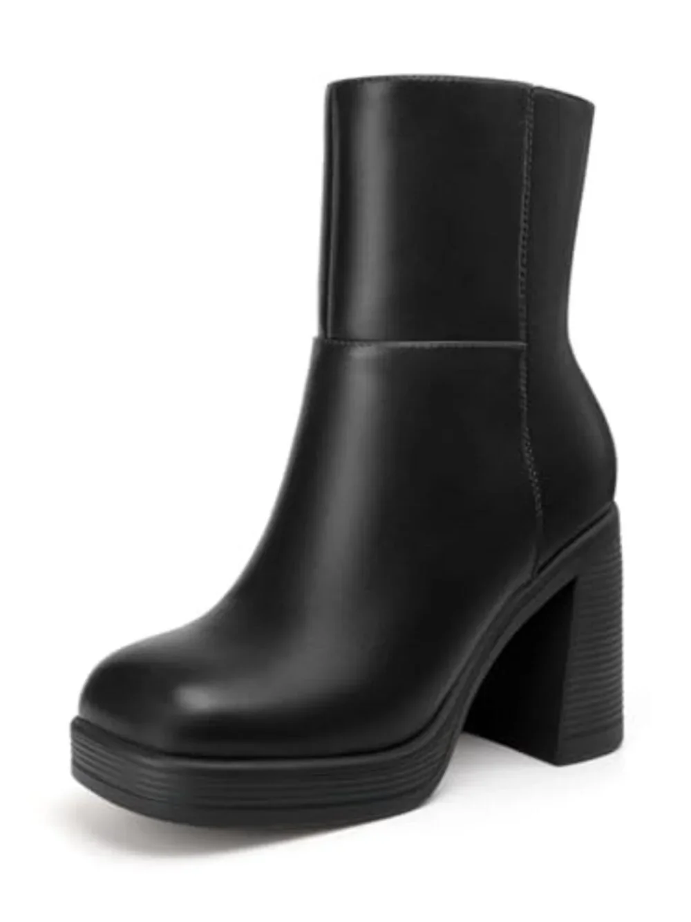 Platform Ankle Boots Chunky Block Heel Square Toe Booties